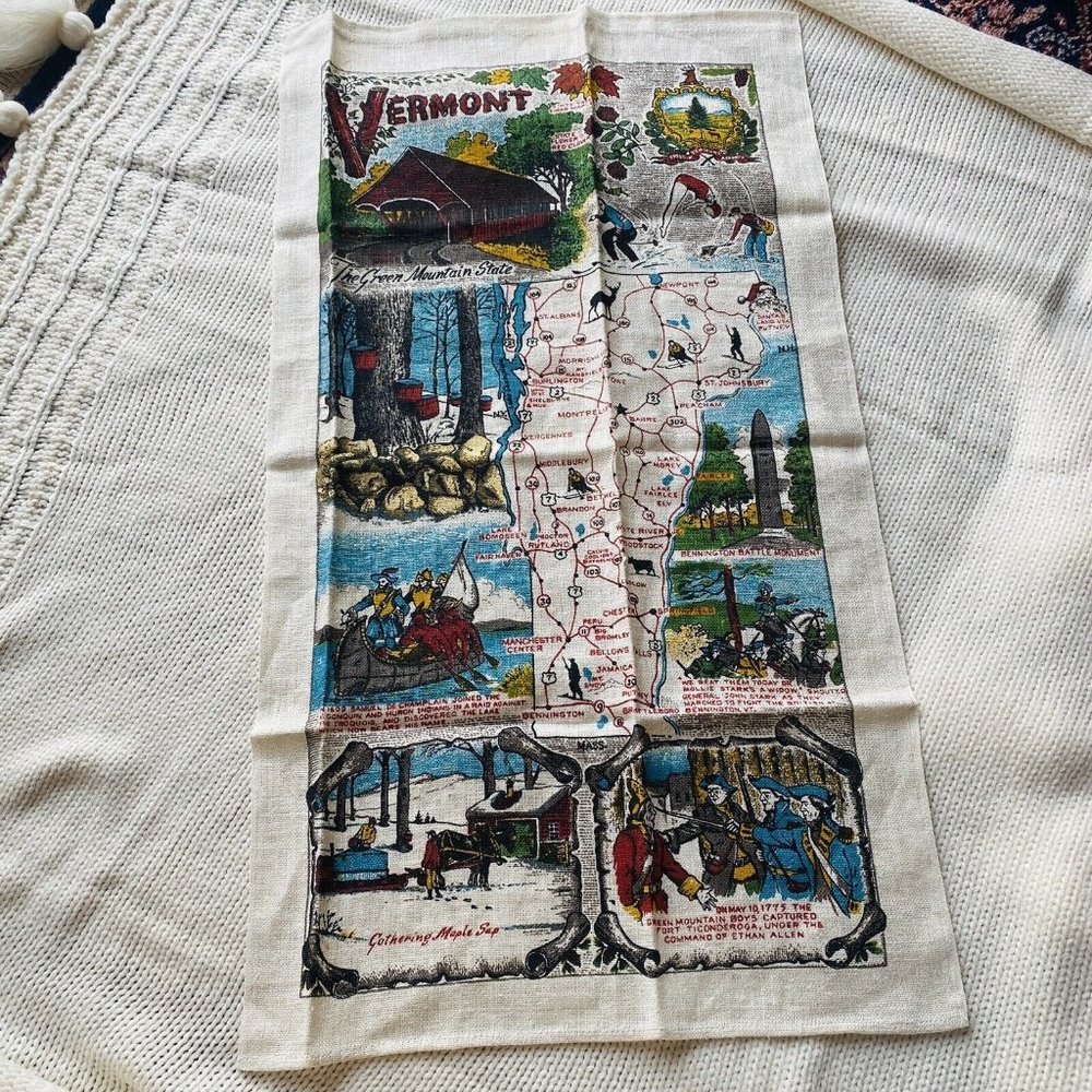 Vintage Linen Kitchen Towel Vermont Souvenir Unused Kay Dee Dish Tea